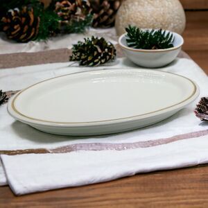 Small Oval Plate White Gold Trim Trinket Ring Soap Dish Candle Holder Decor